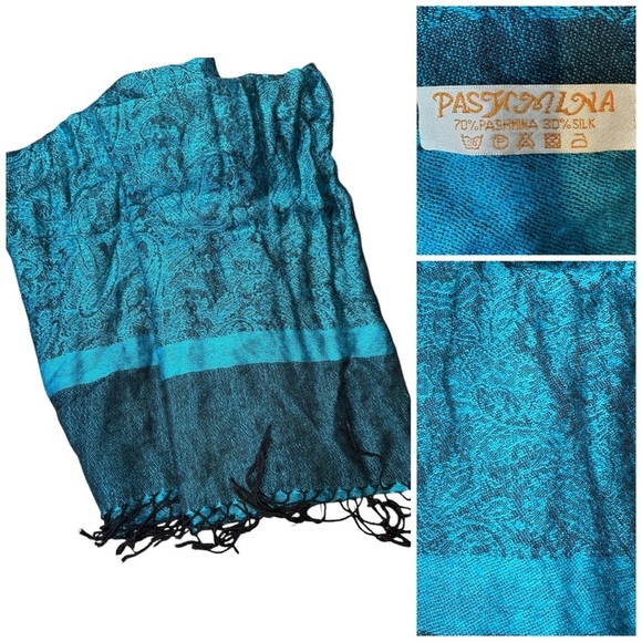 Pashmina Scarf Womens Blue Pashmina Silk Jacquard Floral Shawl Wrap Quiet Luxury - Picture 1 of 4